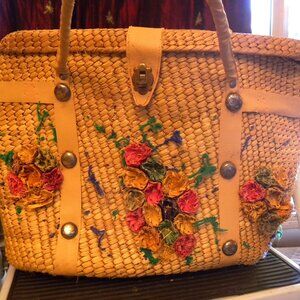 Handmade Straw Tote bag with Floral Decoration